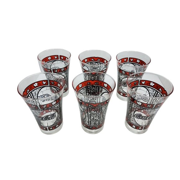 vintage set of 6 tiffany style holiday 12oz glasses - Picture 2 of 4